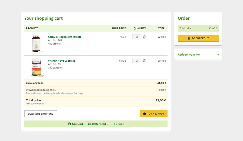 You can start the ordering process on the shopping cart page.