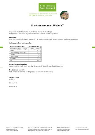 Plantain avec malt Weber’s® 250 ml