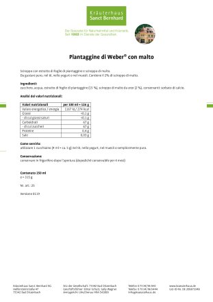 Piantaggine di Weber® con malto 250 ml