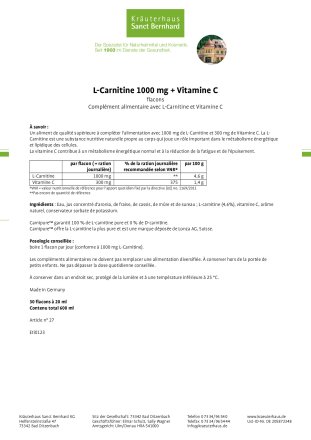 L-Carnitine 1000 + Vitamine C en flacons 600 ml