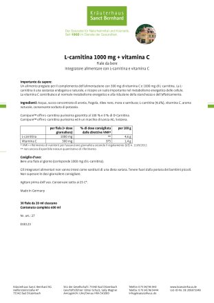 L-carnitina 1000 mg + vitamina C fiale da bere 600 ml