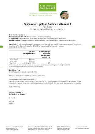 Pappa reale + polline floreale + vitamina E 1800 ml