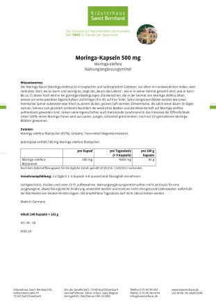 Moringa-Kapseln 500 mg 240 Kapseln