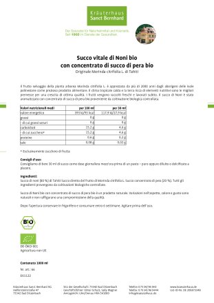 Succo vitale di Noni bio con concentrato di succo di pera bio
