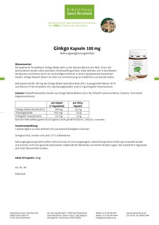 Ginkgo-Kapseln 100 mg 30 Kapseln