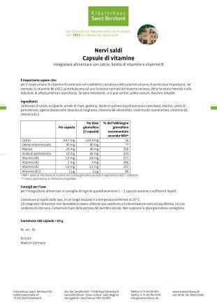 Capsule vitaminiche per nervi saldi 180 capsule