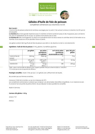 Gélules d'huile de foie de poisson 200 gélules