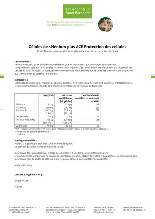 Gélules de sélénium plus ACE Protection des cellules 120 gélules