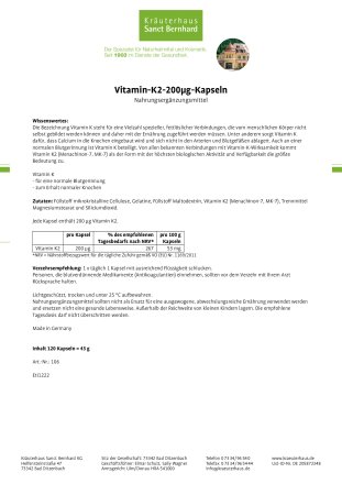 Vitamin-K2-200 &micro;g-Kapseln 120 Kapseln