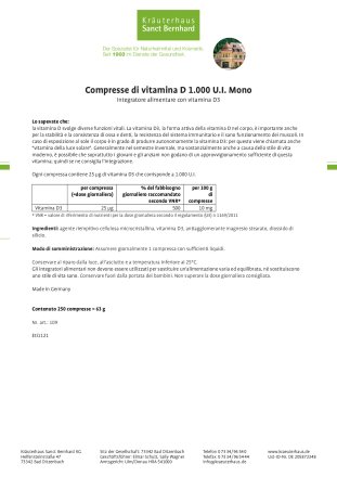 Compresse di vitamina D3 1.000 U.I. Mono 250 compresse