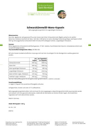 Schwarzk&uuml;mmel&ouml;l-Mono-Kapseln 400 Kapseln