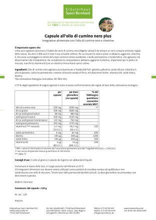 Capsule all'olio di cumino nero Plus - 180 capsule 180 capsule