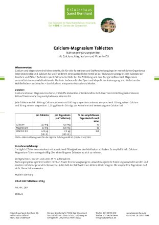 Calcium-Magnesium-Tabletten 400 Tabletten