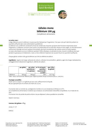 Gélules mono Sélénium 100 µg 180 gélules