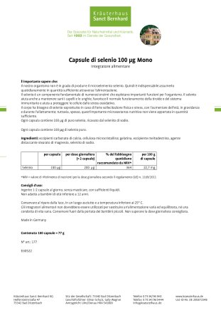 Capsule di selenio 100 µg Mono 180 capsule