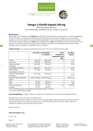 Omega-3 Fischöl-Kapseln 500 mg 120 Kapseln