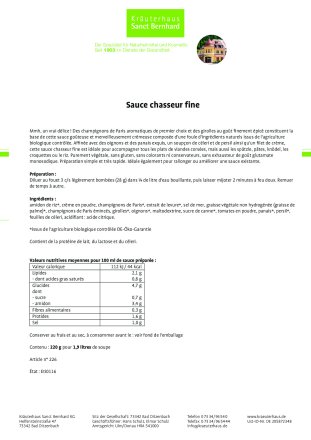 Sauce chasseur fine 220 g