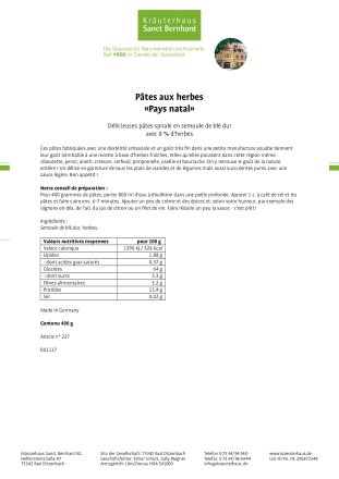 Pâtes aux herbes «Pays natal» 400 g