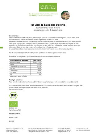 Jus vital de baies bios d'aronia