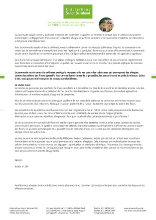 Pommade nasale contre la pollinose 10 g