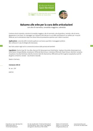 Balsamo alle erbe per la cura delle articolazioni 200 ml