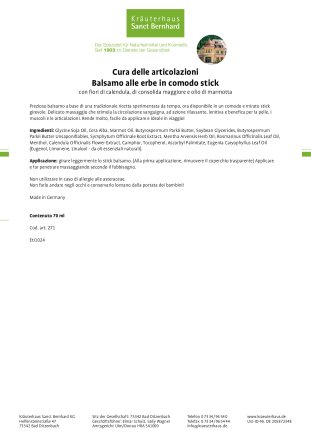 Cura delle articolazioni  Balsamo alle erbe in comodo stick 70 ml