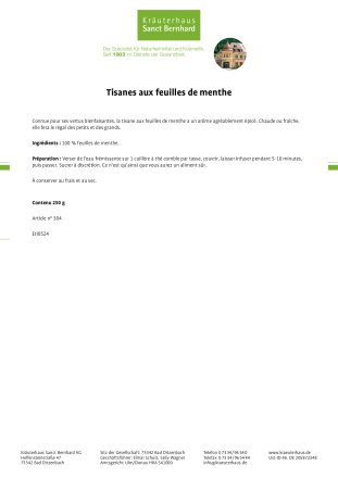 Tisanes aux feuilles de menthe 250 g