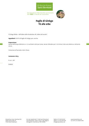 T&egrave; alle erbe - foglie di Ginkgo 120 g