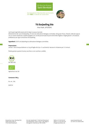 Tè Darjeeling bio First Flush, SFTGFOP1 500 g