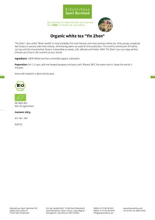Organic white tea "Yin Zhen" 100 g