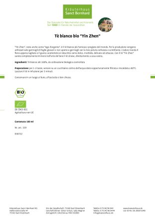 Tè bianco bio "Yin Zhen" 100 g