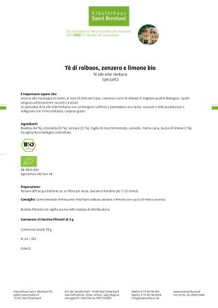 Tè di roiboos, zenzero e limone bio 30 g