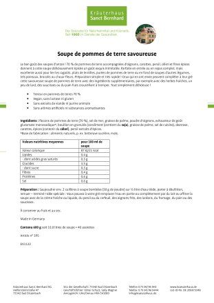 Soupe de pommes de terre savoureuse 600 g
