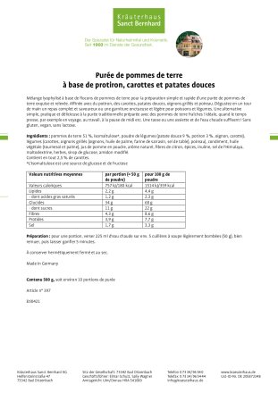 Purée de pommes de terre  à base de protiron, carottes et patates douces 500 g