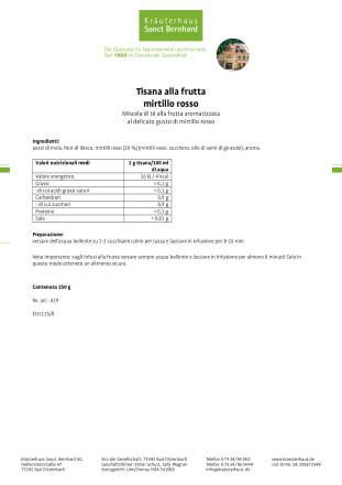 Tisana alla frutta mirtillo rosso 250 g
