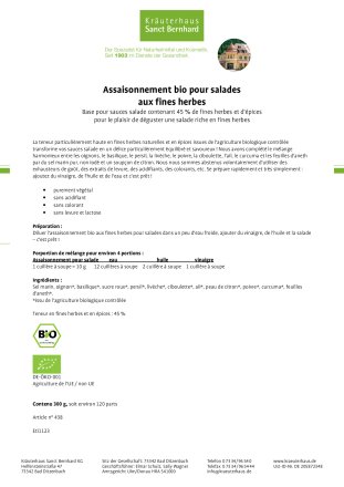 Assaisonnement bio pour salades aux fines herbes 300 g