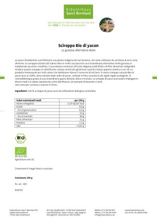 Sciroppo bio di yacon 250 g