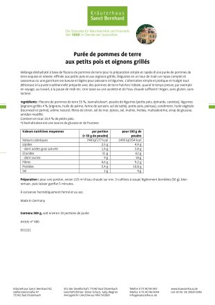 Purée de pommes de terre  aux petits pois et oignons grillés 500 g