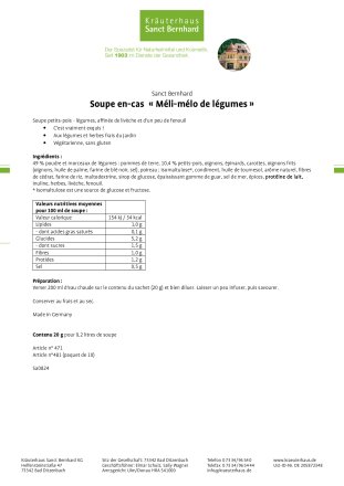 Soupe en-cas « Méli-mélo de légumes » (paquet de 10) 200 g