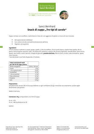 Snack di zuppa „Tre tipi di cavolo“ confezione da 10 200 g