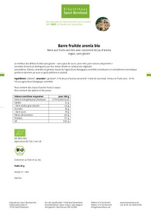 Barre fruitée aronia bio 30 g
