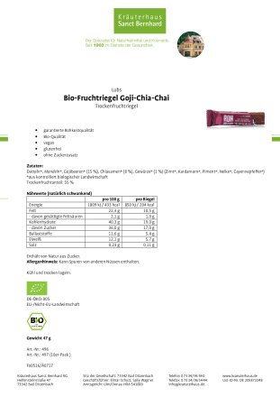Bio-Fruchtriegel Goji-Chia-Chai 10er-Pack