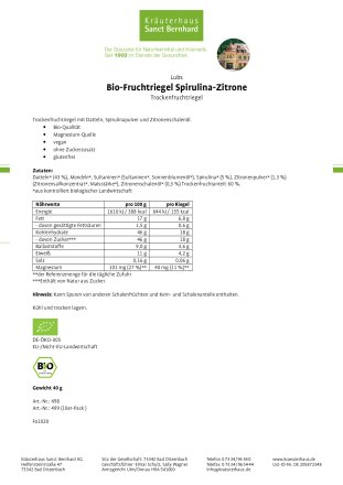 Bio-Fruchtriegel Spirulina-Zitrone 10er-Pack 400 g