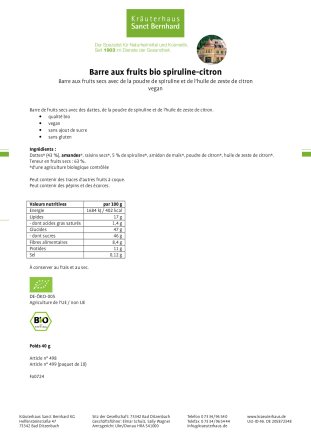 Barre aux fruits bio spiruline-citron paquet de 10 400 g