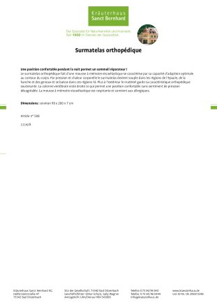 Surmatelas orthopédique  90 x 200 x 7 cm