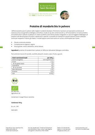 Proteine di mandorle bio in polvere 750 g