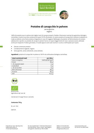 Proteine di canapa bio in polvere 750 g