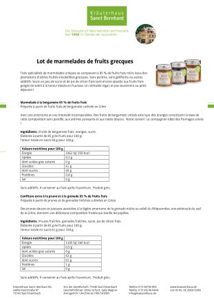 Lot de marmelades de fruits grecques 540 g