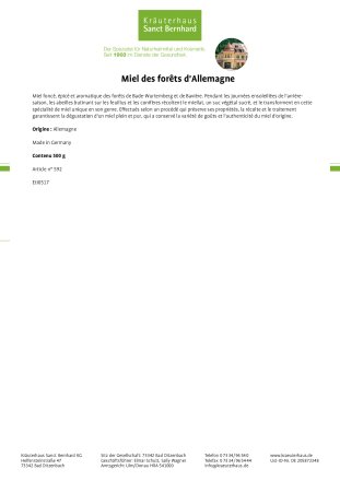 Miel des forêts d'Allemagne 500 g