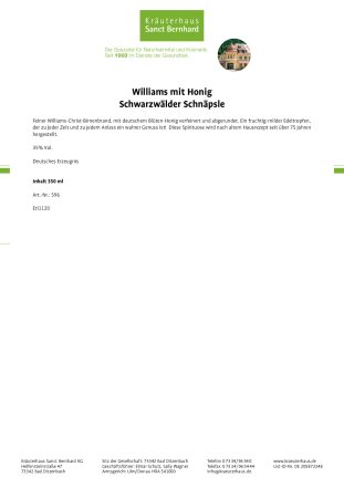 Williams mit Honig Schwarzw&auml;lder Schn&auml;psle